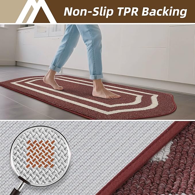 COSY HOMEER Long Kitchen Floor Mats for in Front of Sink Super Absorbent Kitchen Rugs and Mats 24"x59" Non-Skid Kitchen Mat Standing Mat Washable,Polypropylene,Red,Frame