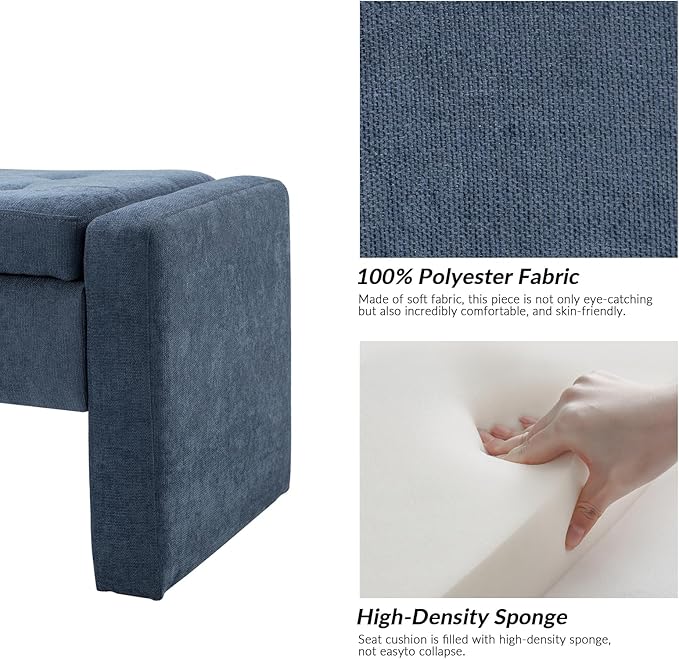55" Modern Upholstered Storage Bench with Tufted Seat, Fabric Ottoman Bench for Bedroom, Entryway, or Living Room, Soft Close Hinge,Navy
