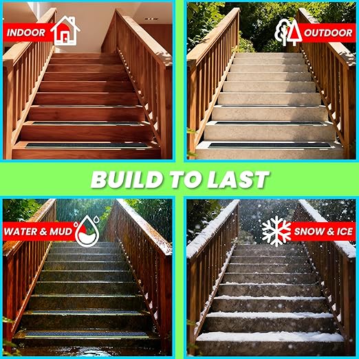 LifeGrip Anti Slip Traction Treads with Glow in Dark Stripe (10-Pack), 8" X 32", Best Grip Tape Grit Non Slip, Outdoor Non Skid Tape, High Traction Friction Abrasive Adhesive for Stairs Step