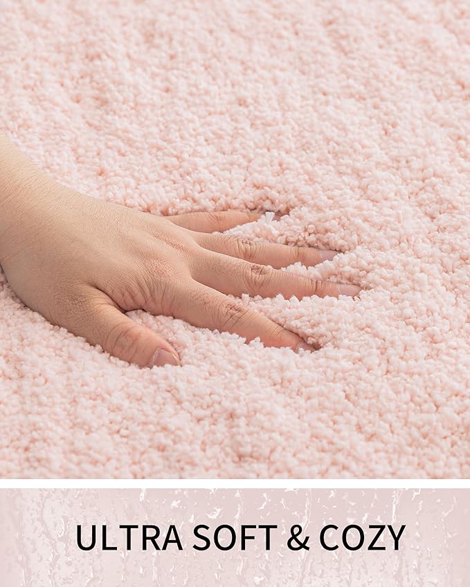 Bathroom Rugs 70x24, Ultra Thick Shaggy Soft Microfiber Absorbent Bath Rug, High Density Foam Latex Non Slip Backing, Machine Washable Bath Mats for Bathroom Floor & Sink, Pink