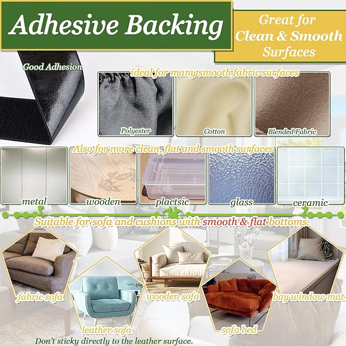 TEUVO 4.3" x 26.3 Feet Adhesive Hook and Loop Tape Heavy Duty Cushion Grip, Non Slip Couch Cushion Strips to Keep Couch Cushion Mattress from Sliding Outdoor No Punching Picture Wall Hanging Strips