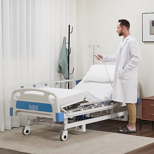 Premium 3 Function Electric Hospital ICU Bed with Mattress & IV Pole.