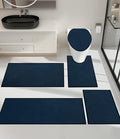 YIHOUSE Bathroom Rugs Mats Sets 5 Pieces, Ultra Thin Bath Mat Absorbent Non Slip Bath Rugs for Bathroom Washable, Shower, Sink, Laundry (Dark Blue, 5 Pieces)