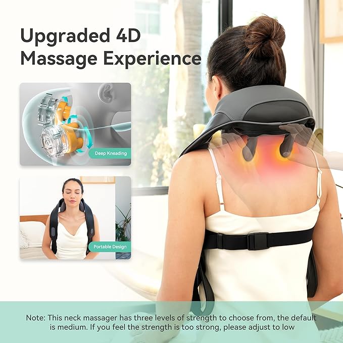 Snailax Cordless Neck Shoulder Massager with Heat for Pain Relief Deep Tissue, Upgarded 4D Kneading, Shiatsu Back Neck Massager Pillow for Neck, Shoulders Back