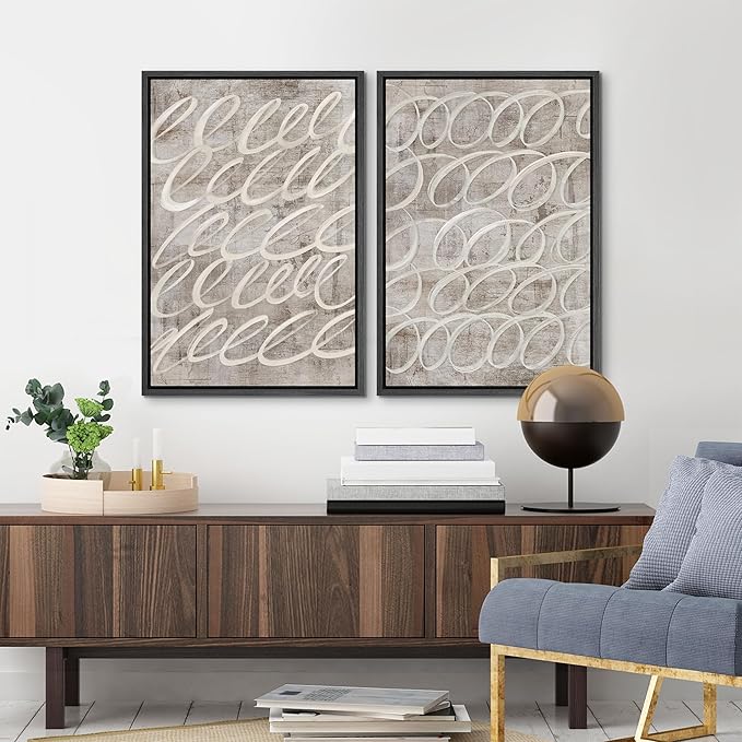 MUDECOR Framed Canvas Print Wall Art Vintage Mid-Century Swirl Abstract Shape Illustrations Modern Art Decorative Bohemian Colorful Chic for Living Room, Bedroom, Office - 24"x36"x2 Black