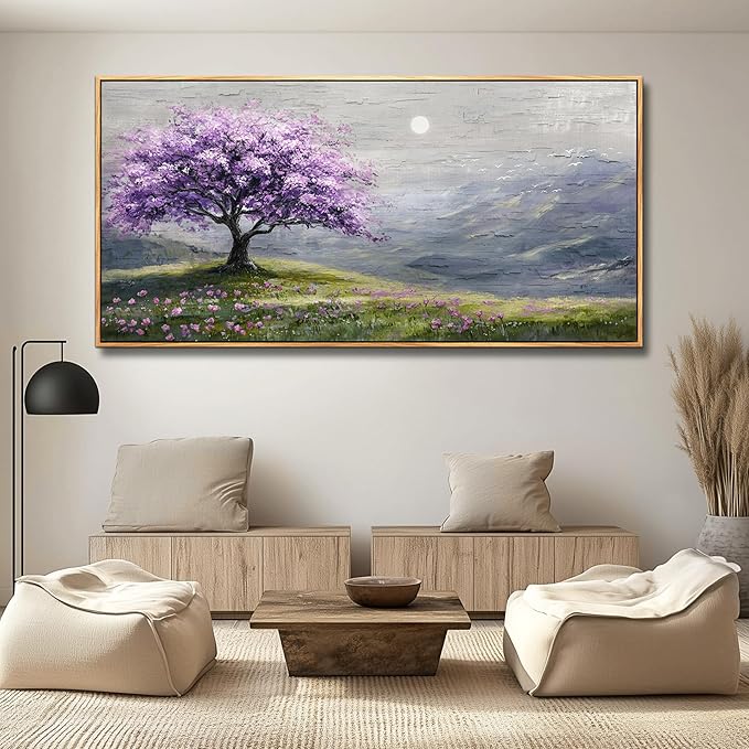 FUHAIHUA Wood Framed Canvas Wall Art For Living Room Wall Decor For Bedroom Office Wall Decoration Purple Tree Painting Farmhouse Pictures Artwork Room Aesthetic Home Decor 20x40 In