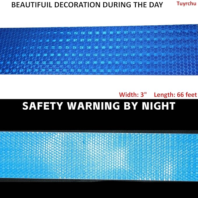Blue Reflective Tape Outdoor Waterproof 3 inch, High Visibility Hazard Conspicuity Safety Industrial Marking Tape (66 feet)