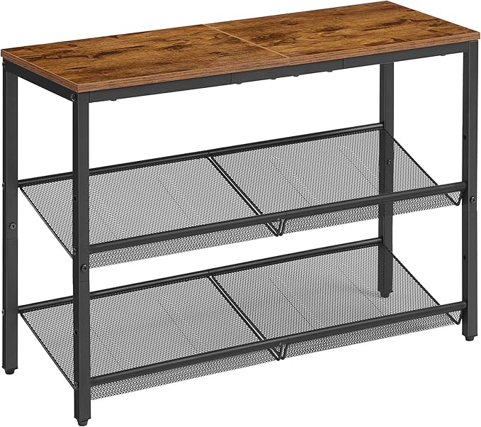 VASAGLE Shoe Rack for Entryway, 3-Tier Shoe Rack Organizer with Storage Shelves and Spacious Top, Freestanding, Adjustable, Industrial, Rustic Brown and Ink Black ULBS043KD01