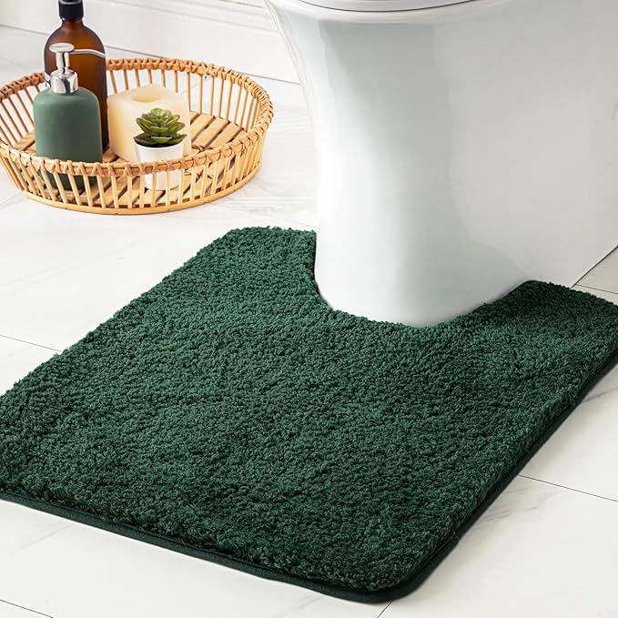 MIULEE Christmas Dark Green Toilet Rugs U Shaped, Absorbent Microfiber Contour Bath Mats for Bathroom Floor, Anti-Slip Machine Wash Dry, 20'' x 24''