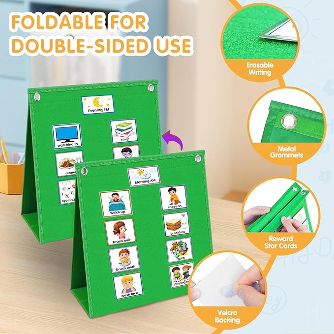 Visual Schedule for Kids with Autism Chore Chart for Kids Daily Routine Chart Autism Learning Materials Toddler Planning Board Visual Schedule for Classroom, Home with 124 Cards (Green)