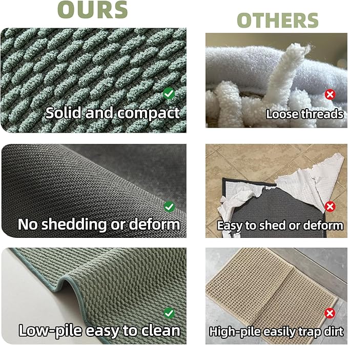 Small Bathroom Rugs Non Slip Washable Bath Rugs Super Absorbent Bathroom Rug Thin Quick Dry Low Pile Bath Mats, Sage Green 12"x12"