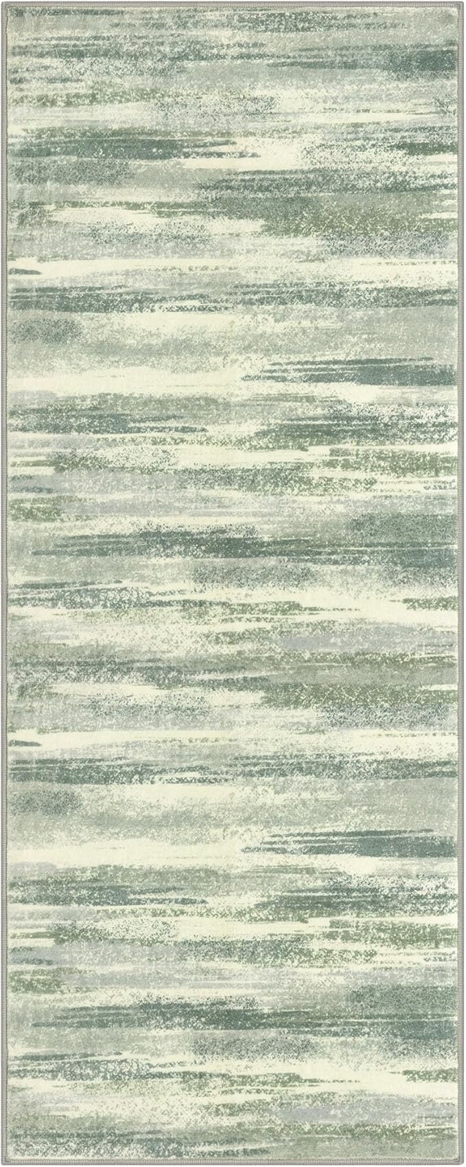 Modern Abstract Runner Rug 2x6, Sage Green Grey Washable Entryway Runner Non-Slip Soft Hallway Rug Runner Thin Print Faux Wool Carpet for Kitchen Bedroom Laundry Room Indoor
