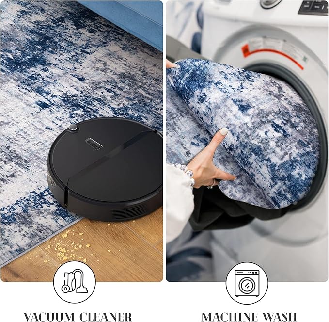 Modern Abstract Small Area Rug Indoor, Grey Navy Blue Multi 3x5 Washable Rug Non-Slip Soft Entryway Rug Kitchen Mats Thin Print Faux Wool Floor Carpet Colorful Throw Rugs for Entrance Bedroom