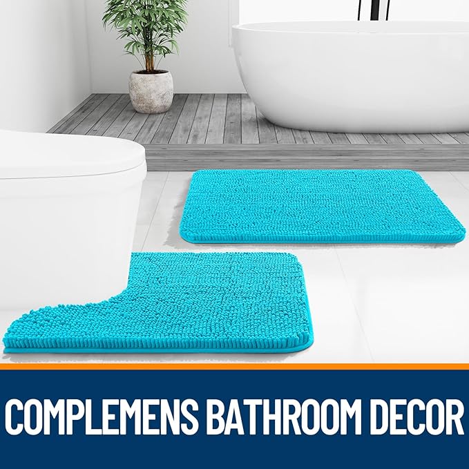 OLANLY Bathroom Rugs 36x24, Extra Soft Absorbent Chenille Bath Rugs, Rubber Backing Quick Dry, Machine Washable Bath Mats for Bathroom Floor, Tub and Shower, Home Decor Accessories, Aqua Sky