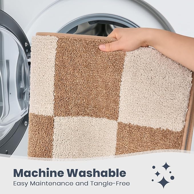 PURRUGS Bathroom Rug Non-Slip Machine Washable 24" x 60", Super Absorbent and Quick-Dry Bath Mat, Extra Soft and Plush Bath Rug for Shower, Bathtub and Sink, Beige & Grayish Brown