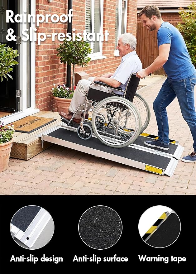 Protable Wheelchair ramp 4FT,Non-Slip Folding Aluminum Handicap Ramps,Threshold Ramps for Home,Holds up to 800lbs,Wheelchair ramp for Steps (4FT(Useing Height 4-12inch))