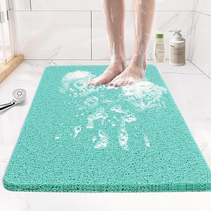 Joyhalo Shower Mat Bathtub Mat Non Slip, Bathmats Non Slip, Quick Drying Foot Scrubber Loofah Mats for Shower, Tub, Bathroom, Home,32x24inch, Aqua