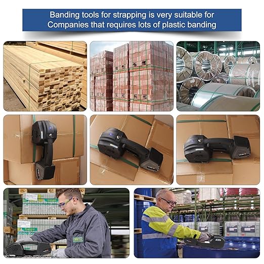 Electric Strapping Machine 2 x 4000mAh Battery Automatic Strapping Tool for 1/2-5/8in PP PET Straps Portable Handheld Banding Machine for Warehouse Box Pallet Packaging