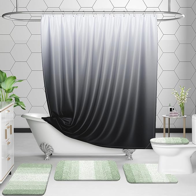 OLANLY Bathroom Rug Set 2 Piece, Soft Absorbent Microfiber Bath Rug Set, Non-Slip, Machine Wash Dry, Plush Shaggy Bath Mats for Bathroom (47"x20"+24"x16", Sage Green)
