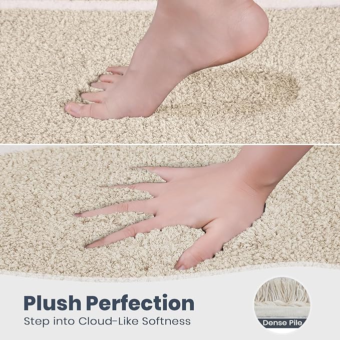 PURRUGS Bathroom Rug Non-Slip Machine Washable 20" x 30", Super Absorbent and Quick Dry Shaggy Microfiber Bath Mat, Extra Soft and Plush Bath Rug for Bathtub, Shower and Sink, Beige