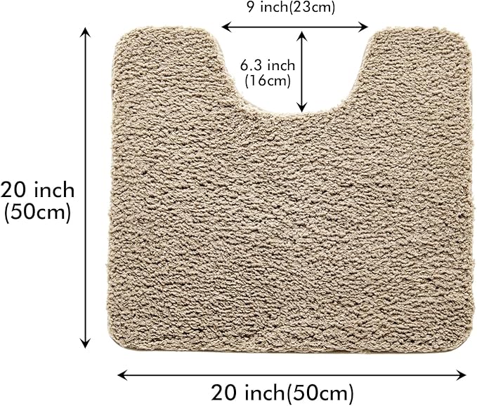 MIULEE Microfiber Toilet Bath Mat U-Shaped Contour Shaggy Rugs Non Slip Extra Thick Soft Absorbent Water for Bathroom Commode Machine Washable(20x20 Inch, Tan)