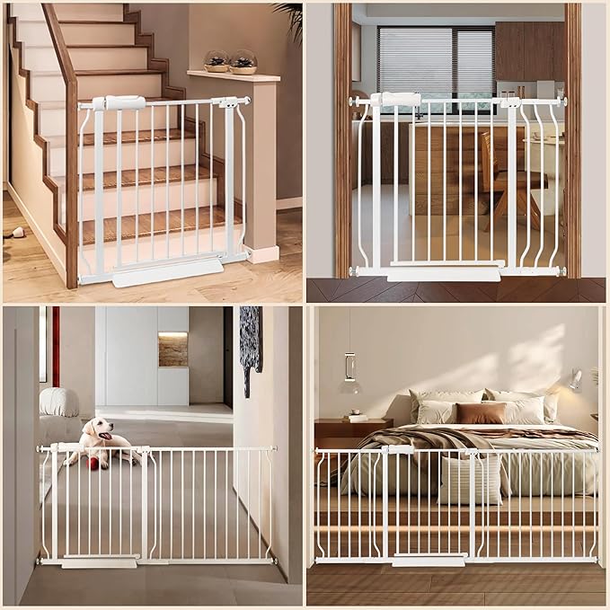 Extra Wide Baby Gate 48.03-52.76 Pressure Mounted,Child Dog Pet Safety Gates with Walk Through Door for Doorways Stairs No Drilling in Door,White