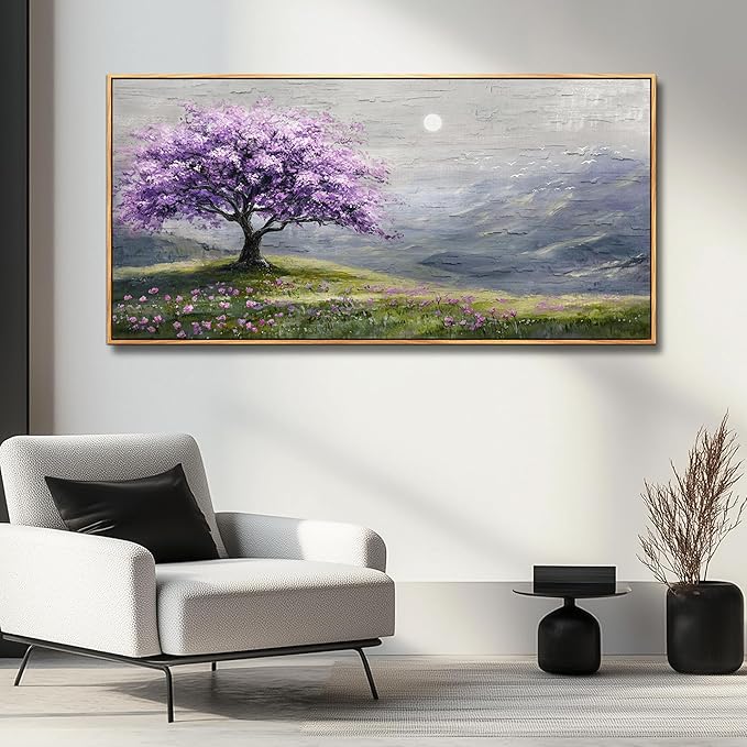 FUHAIHUA Wood Framed Canvas Wall Art For Living Room Wall Decor For Bedroom Office Wall Decoration Purple Tree Painting Farmhouse Pictures Artwork Room Aesthetic Home Decor 20x40 In