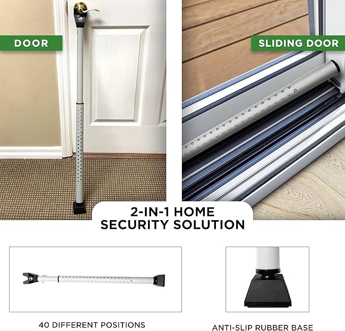 Sliding Door Security Bar, Door Jammer 2-in-1 Adjustable, Door Stoppers Security – 40 Different Adjustments, by Guard Dog Security