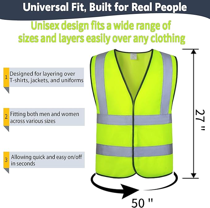 NOBONDO High Visibility Reflective Safety Vests 10 Pack - 360 Enhanced Visibility with Hi Vis Reflective Strips - Yellow Breathable Mesh, Bulk Pack for Construction, Traffic, Running, Security