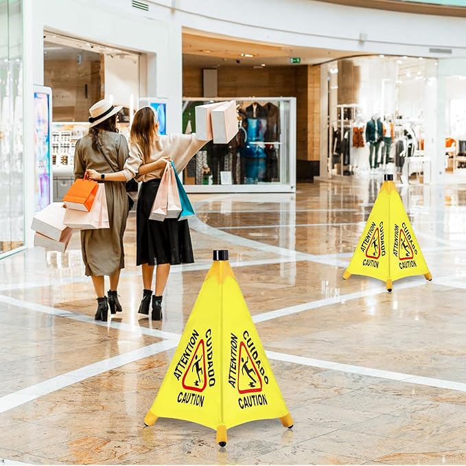 20 Pcs Pop up Wet Floor Sign with Storage Tube 20 Inch Wet Safety Signs Commercial Caution Safety Cone Pop up Caution Sign for Commercial Stores Grocery Restaurant Restroom Office Use