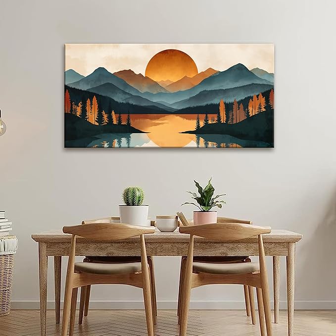 Suconvng Mountain Boho Wall Art For Living Room Prints Canvas Art Wall Decor For Office Home Wall Decorations Picture For Bedroom Forest River Landscape Prints Paintings Pictures Artwork 24 X 48 In