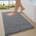 LUMI Luxury Bathroom Rug, Ultra Soft Quick Dry Bath Mat, Non-Slip Absorbent Thick Chenille Bath Rug, Cozy Braid Design Floor Mat for Bathtub, Sink, Laundry, Bedroom, Grey, 24"x43"