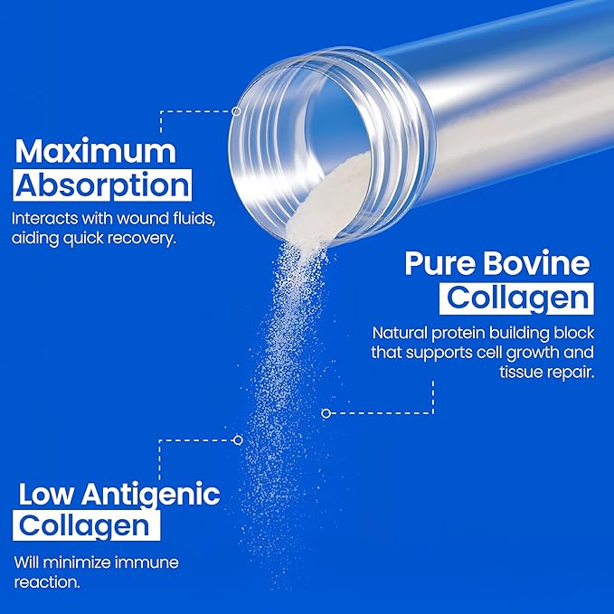 Powdered Collagen Wound Dressing - Box of Powder Vial 1g, 5 Pack - Wound Healing Supplement in Vials - Healing Collagen Dressing for Wounds - Powder Collagen Wound Healing Supplements