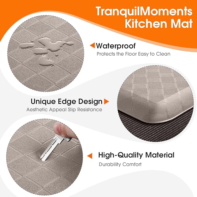 4/5 Inch Extra Thick Kitchen Mats for Floor,Non Slip Anti Fatigue Kitchen Rugs,Waterproof Stain Resistant Sink Mat,Cushioned Standing and Comfort Mats for Office (17"x28" Khaki)