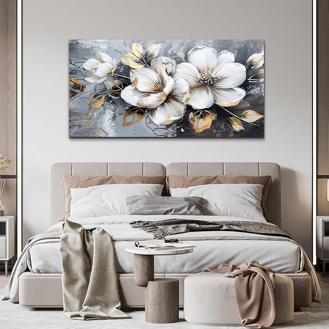KELIYUAN Canvas Wall Decor For Bedroom Wall Art For Living Room Office Decorations White Flowers Wall Paintings Abstract Pictures Modern Artwork Posters kitchen Home Decor Aesthetic 20"x40"