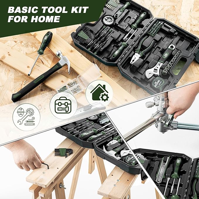 Prostormer 160-Piece Home Repair Tool Set, General Household Hand Tool Kit with Toolbox Storage Case for House, Garage, College Dorm and Office (Green)