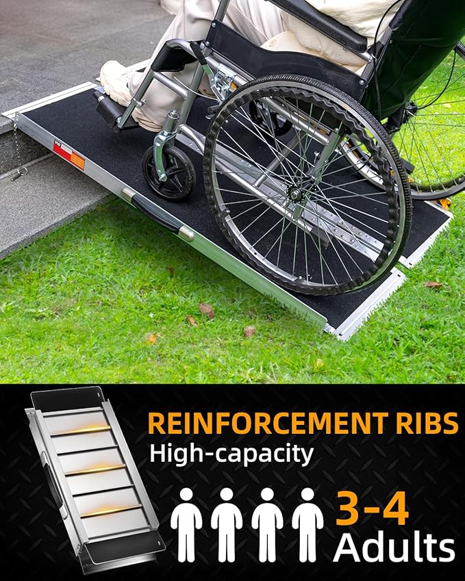 VNN Portable Wheelchair Ramp 4FT, Non-Slip Aluminum Ramps for Wheelchairs for Home, Handicap Wheelchair Ramps for Home Steps, Aluminum Loading Dock Plates, Doorways