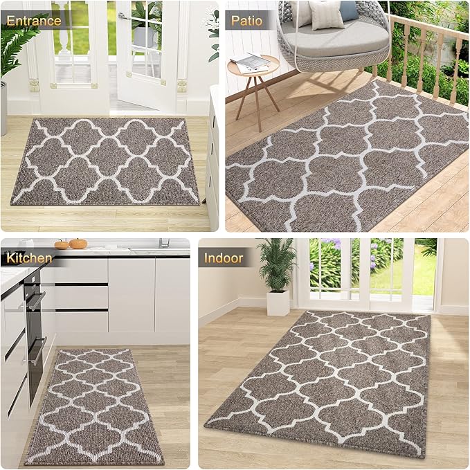 OLANLY Indoor Door Mat, 30x17, Non-Slip Absorbent Resist Dirt Entrance Mat, Washable Low-Profile Inside Floor Doormats for Entryway, Brown
