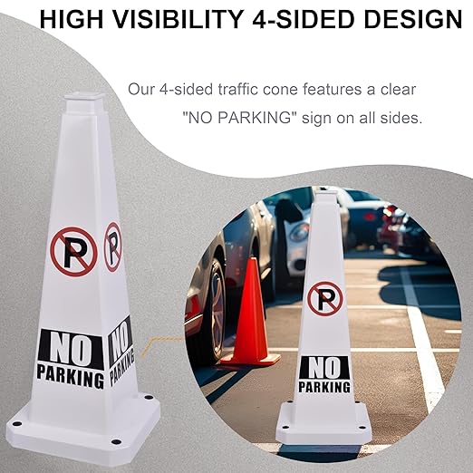 OrangeStar 6-Pack 28" No Parking Cones, Large 4-Sided Traffic Cones with Heavy Rubber Base for Parking Lot Control, Safety, Driveway | Indoor Outdoor Use