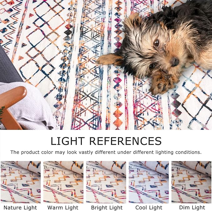 KUTA 3x5 Rugs for Entryway Boho Area Rug for Living Room, Moroccan Multi-Color Washable Rugs Non Slip, Ultra Soft Print Distressed Geometric Low-Pile Entry Throw Carpet for Bedroom Nursery Dorm Decor