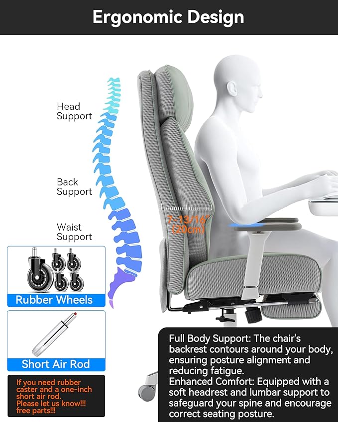 DJ·Wang Big and Tall Office Chair 400lbs with Foot Rest, High Back Executive Office Chair with Extra-Thick Spring Cushion, Ergonomic Leather Chairs Green