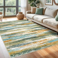 Modern Abstract 6x9 Machine Washable Living Room Rug Non-Slip Soft Bedroom Area Rug Green Mustard Multi Ultra Thin Print Faux Wool Floor Carpet Throw Rug for Nursery Playroom Dining Room Indoor