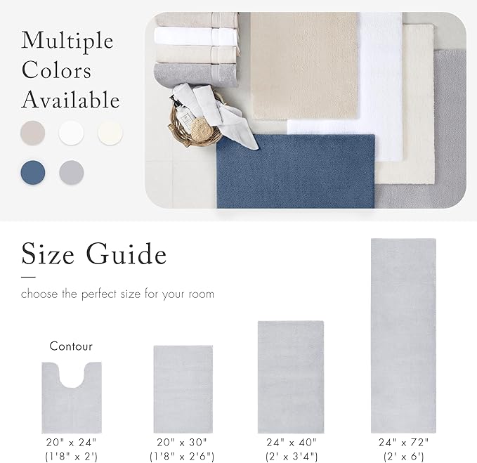 Madison Park Marshmallow Bathroom Rug Non Slip, Luxrurious Plush Bath Mat, Absorbent, Quick Dry, Spa Design Bath Room Décor, 24x72, Silver