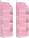 2 Pack Over The Door Organizer Hanging Storage Organizers with Clear Window 40lb Large Capacity Room Organizer for Pantry Laundry Bathroom Nursery Closet(Pink)