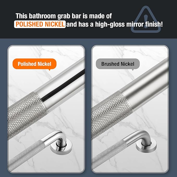 Grab Bars for Shower, 1 Pack 24-Inch Anti Slip Shower Handles for Elderly, Safety Shower Grab Bar, Stainless Steel Handicap Grab Bars for Bathroom (Polished Nickel 1" Diameter)