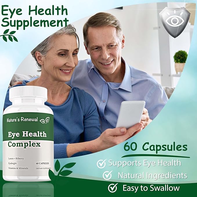 Nature's Renewal Eye Health Complex Supplement - Lutein, Zeaxanthin, Lycopene, Bilberry, Eyebright, Carotenoids, Macular Support Herbs, Sight Care Vitamins, Vision Antioxidants - 60 Capsules