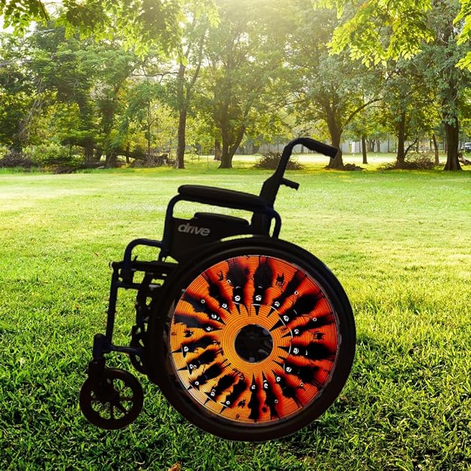 Designer Halloween Cover for Wheelchair Wheels, Enhances Aesthetics, Easy Install/Remove, Lightweight, New Matt Finish (Halloween Witch)