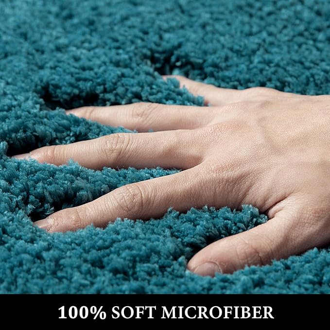 MIULEE Microfiber Toilet Bath Mat U-Shaped Contour Shaggy Bathroom Rugs Non Slip Extra Thick Soft Bath Rug Absorbent Water for Bathroom Commode Machine Washable(20x20 Inch, Teal)