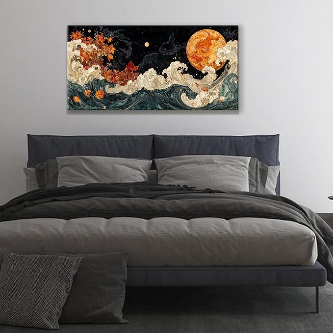 Suconvng Colorful Canvas Art Wall Decor Painting Picture Modern Boho Abstract Wall Art Prints Landscape Picture For Bedroom Bathroom Office Black Home Aesthetic Wall Decor 20" × 40" Ready To Hang