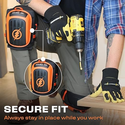 Thunderbolt Knee Pads for Men Construction Knee Pads for Work for Men and Women with Double Gel for Gardening Flooring Roofing Heavy Duty with Extra Thick Foam and Strong Adjustable Non-Slip Straps